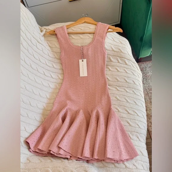 LoveShackFancy Maryanne Crystal Knit Mini Dress In PINK CHAMPAGNE, brand new. - Picture 13 of 15